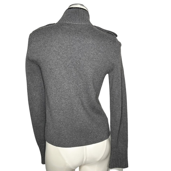 ANN TAYLOR Full Zip Buckle Collar Grey Wool Knit Moto Sweater Size S - Picture 2 of 16